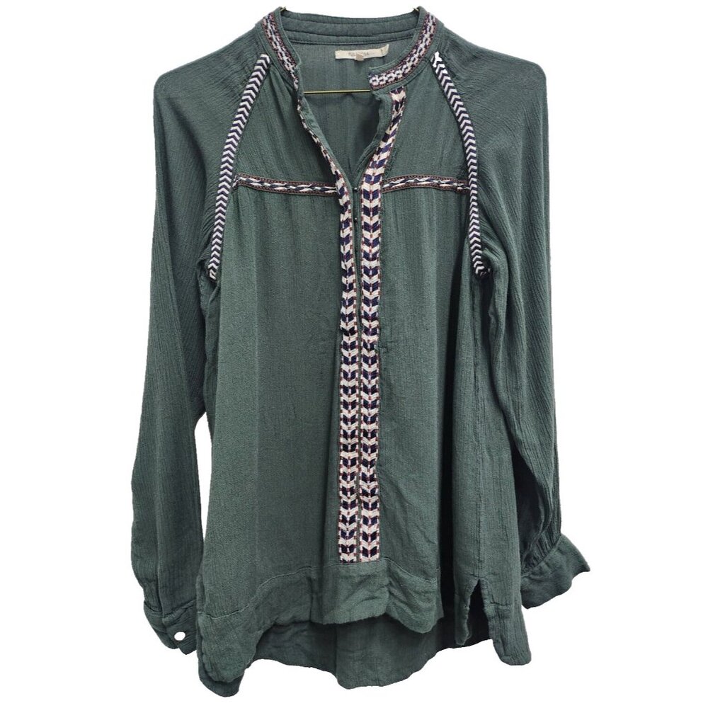 Tularosa BOHO Tunic Top Womens‎  XS Olive Green Embroidered Long Sleeve Casual